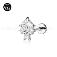 Piercing Labret Titânio 4 Pedras Zircônia Cravejada