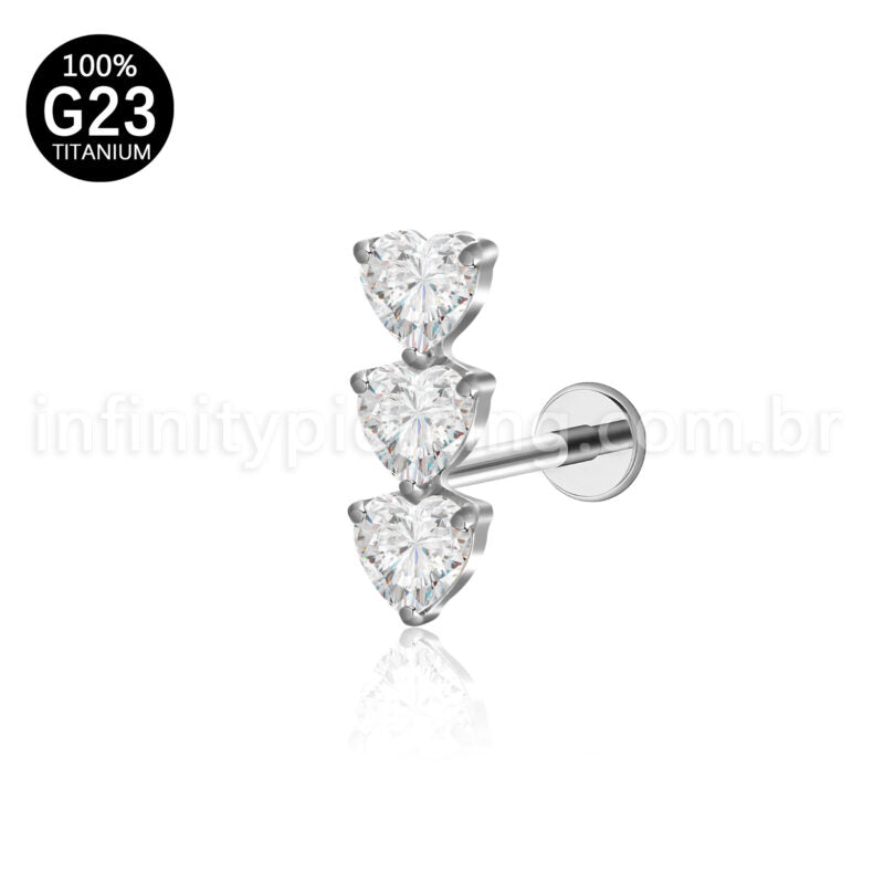 Piercing Labret Titânio 3 Corações