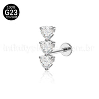 Piercing Labret Titânio 3 Corações