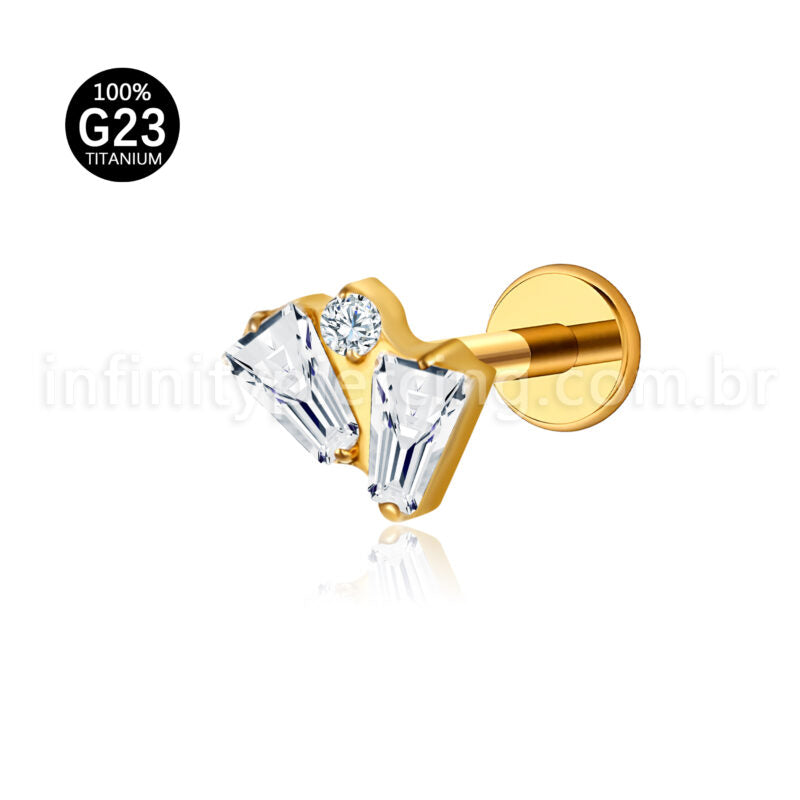 Piercing Labret Titânio 3 Zircônias Cravejadas