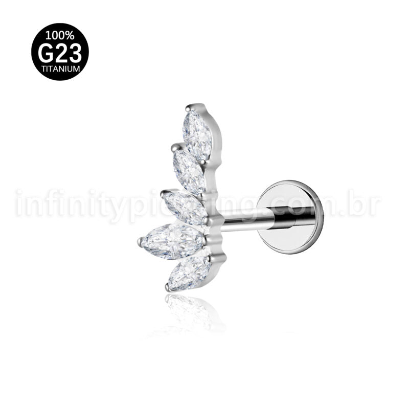 Piercing Labret Titânio 5 Pedras Zircônia