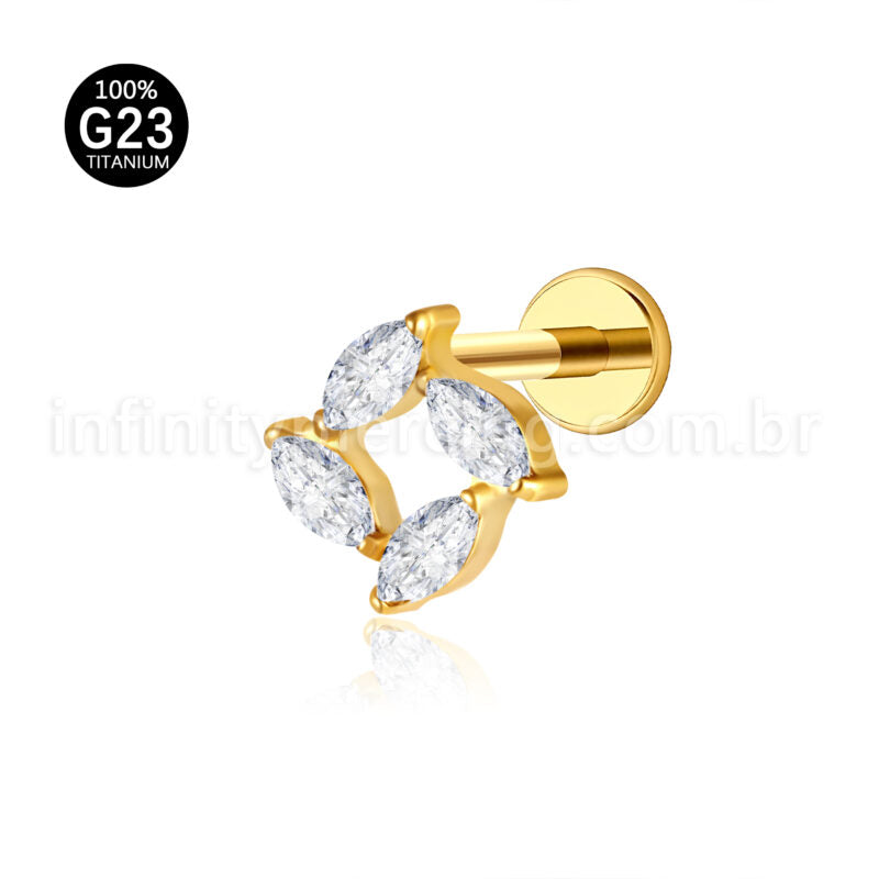 Piercing Labret Titânio 4 Pedras Zircônia Cravejada