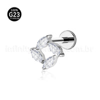 Piercing Labret Titânio 4 Pedras Zircônia Cravejada