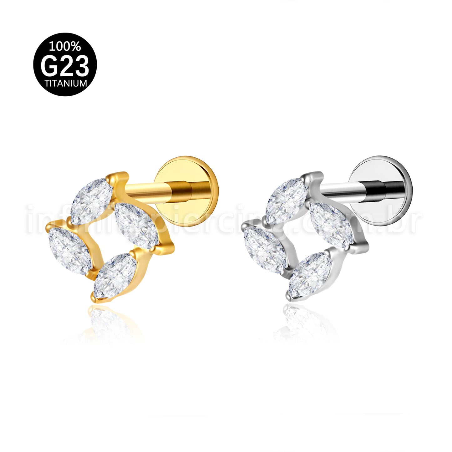 Piercing Labret Titânio 4 Pedras Zircônia Cravejada