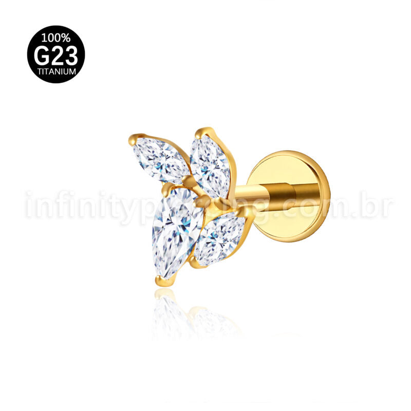 Piercing Labret Titânio Zircónia Cravejada 4 Pedras