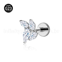 Piercing Labret Titânio Zircónia Cravejada 4 Pedras