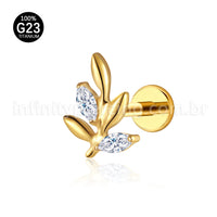 Piercing Labret Titânio Galho Zircônia Cravejada
