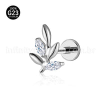 Piercing Labret Titânio Galho Zircônia Cravejada