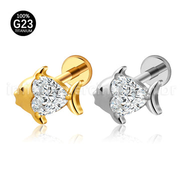 Piercing Labret Titânio Peixe Zircônia Cravejada