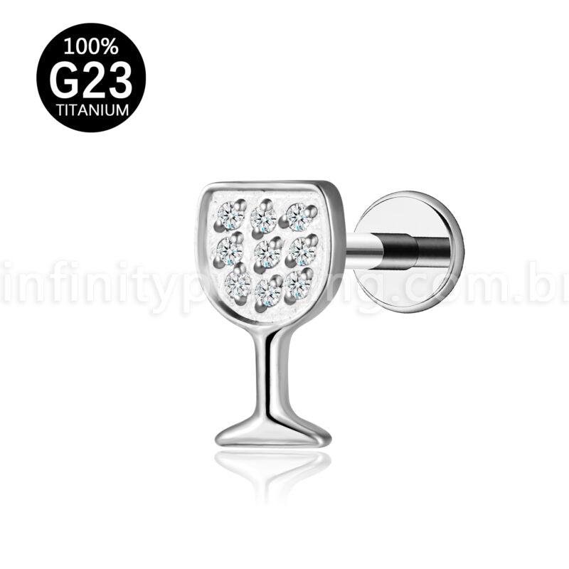 Piercing Labret Titânio Taça De Vinho Com Zircônia Cravejada