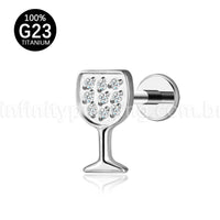 Piercing Labret Titânio Taça De Vinho Com Zircônia Cravejada
