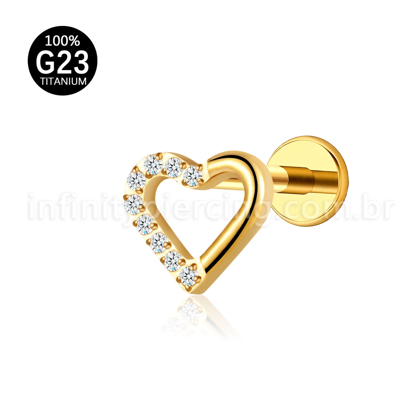 Piercing Labret Titânio Coração Com Zircônia Cravajada