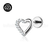 Piercing Labret Titânio Coração Com Zircônia Cravajada