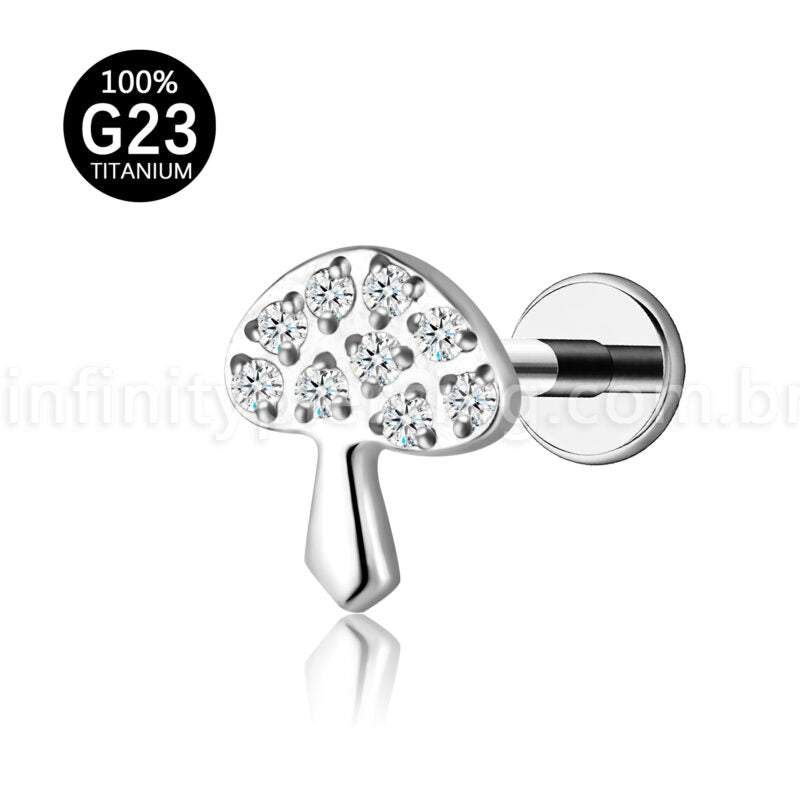 Piercing Labret Titânio Cogumelo Zircônia Cravejada