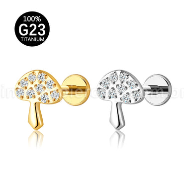 Piercing Labret Titânio Cogumelo Zircônia Cravejada