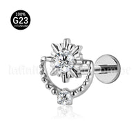 Piercing Labret Titânio Sol Detalhes Com Zircônia Cravejada