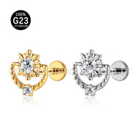 Piercing Labret Titânio Sol Detalhes Com Zircônia Cravejada