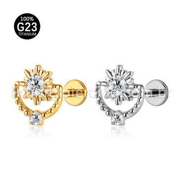Piercing Labret Titânio Sol Detalhes Com Zircônia Cravejada