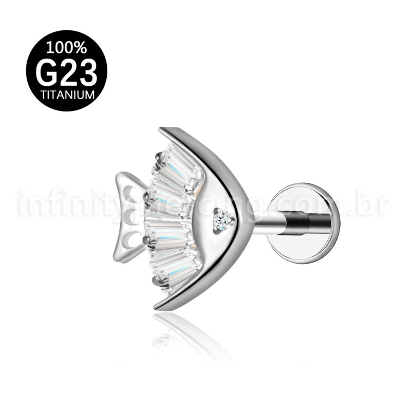 Piercing Labret Titânio Peixe Com Zircônia Cravajada