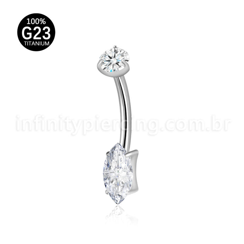 Piercing Banana Titânio Oval Com Pontas Zircônia Cravejada