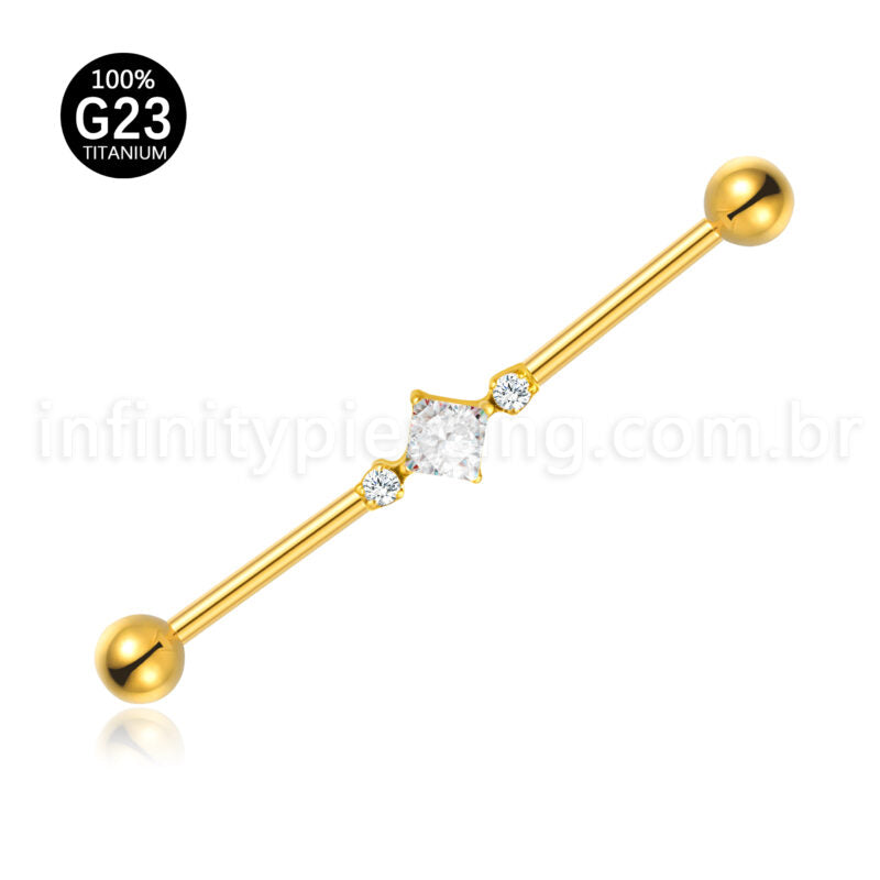 Piercing Transversal Titânio Losango Zircônia Cravejada