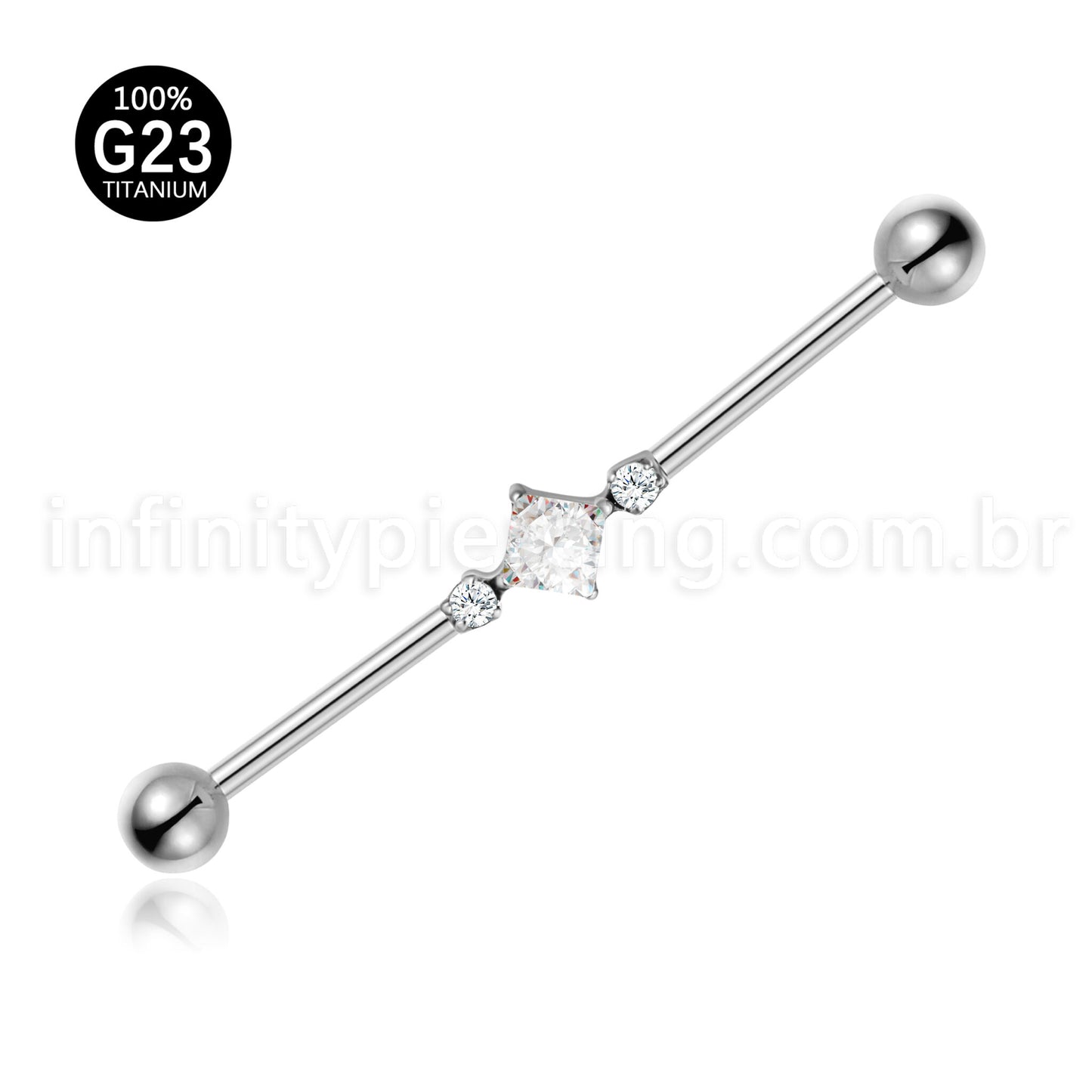 Piercing Transversal Titânio Losango Zircônia Cravejada