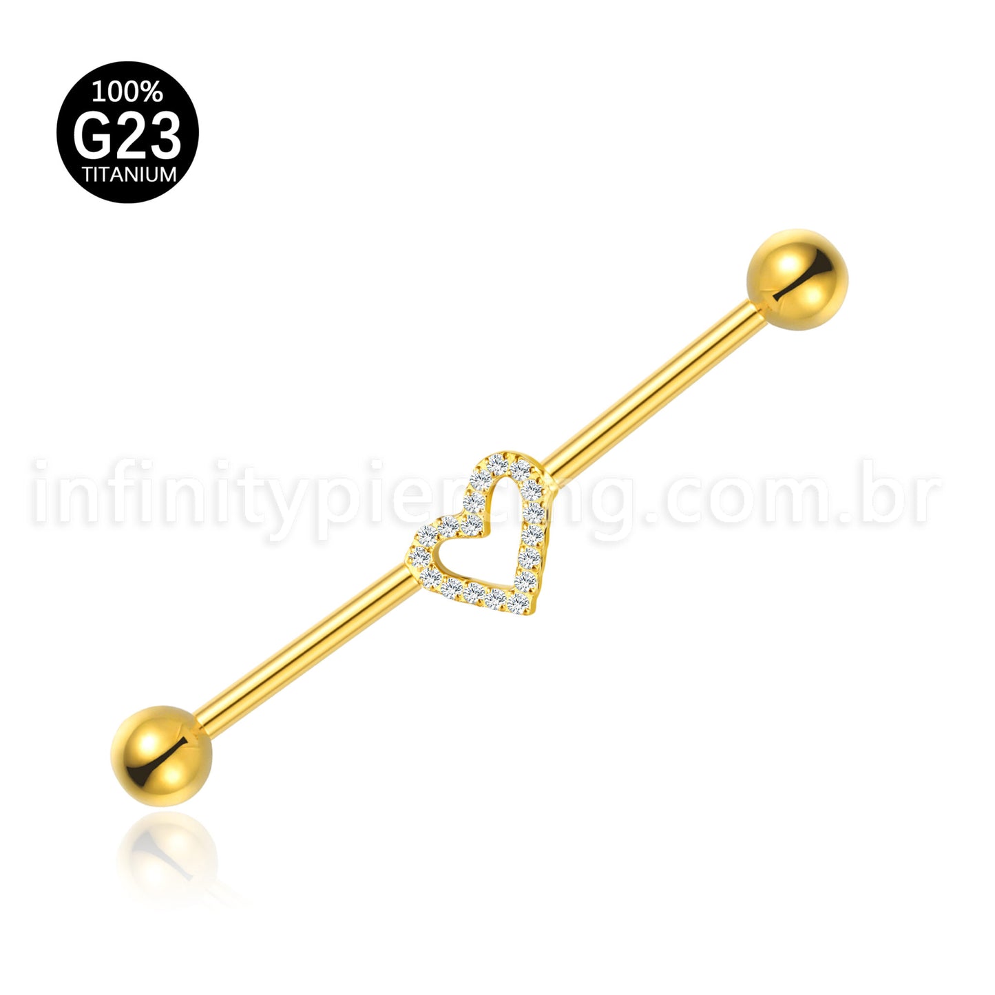 Piercing Transversal Titânio Coração Zircônia Cravejada