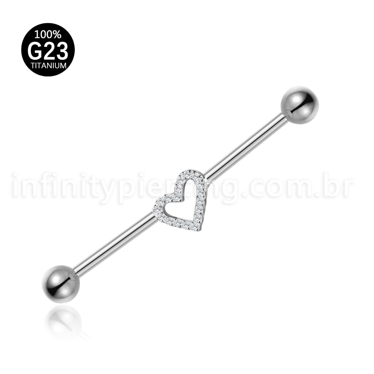 Piercing Transversal Titânio Coração Zircônia Cravejada