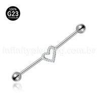 Piercing Transversal Titânio Coração Zircônia Cravejada