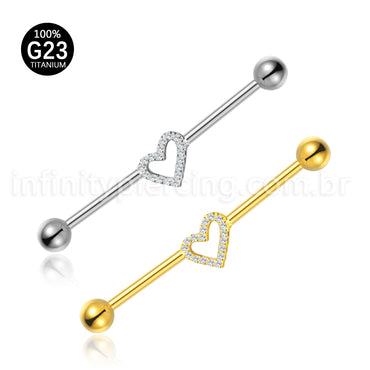 Piercing Transversal Titânio Coração Zircônia Cravejada