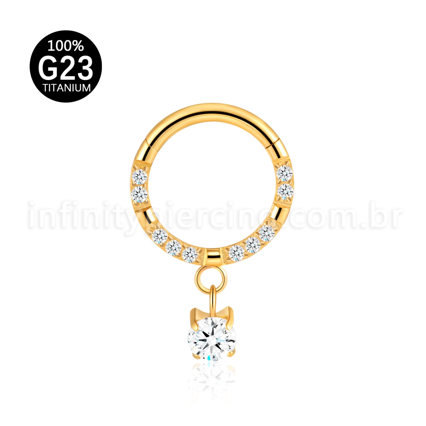 Piercing Argola Titânio Segmento Articulado Zircônia Cravejada Frontal Com Pingente