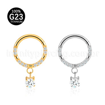 Piercing Argola Titânio Segmento Articulado Zircônia Cravejada Frontal Com Pingente
