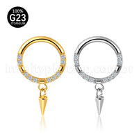 Piercing Argola Titânio Zircônia Frontal Com Pingente Spike