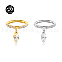 Piercing Argola Titânio Zircônia Cravejada Pingente Oval Com Pontas