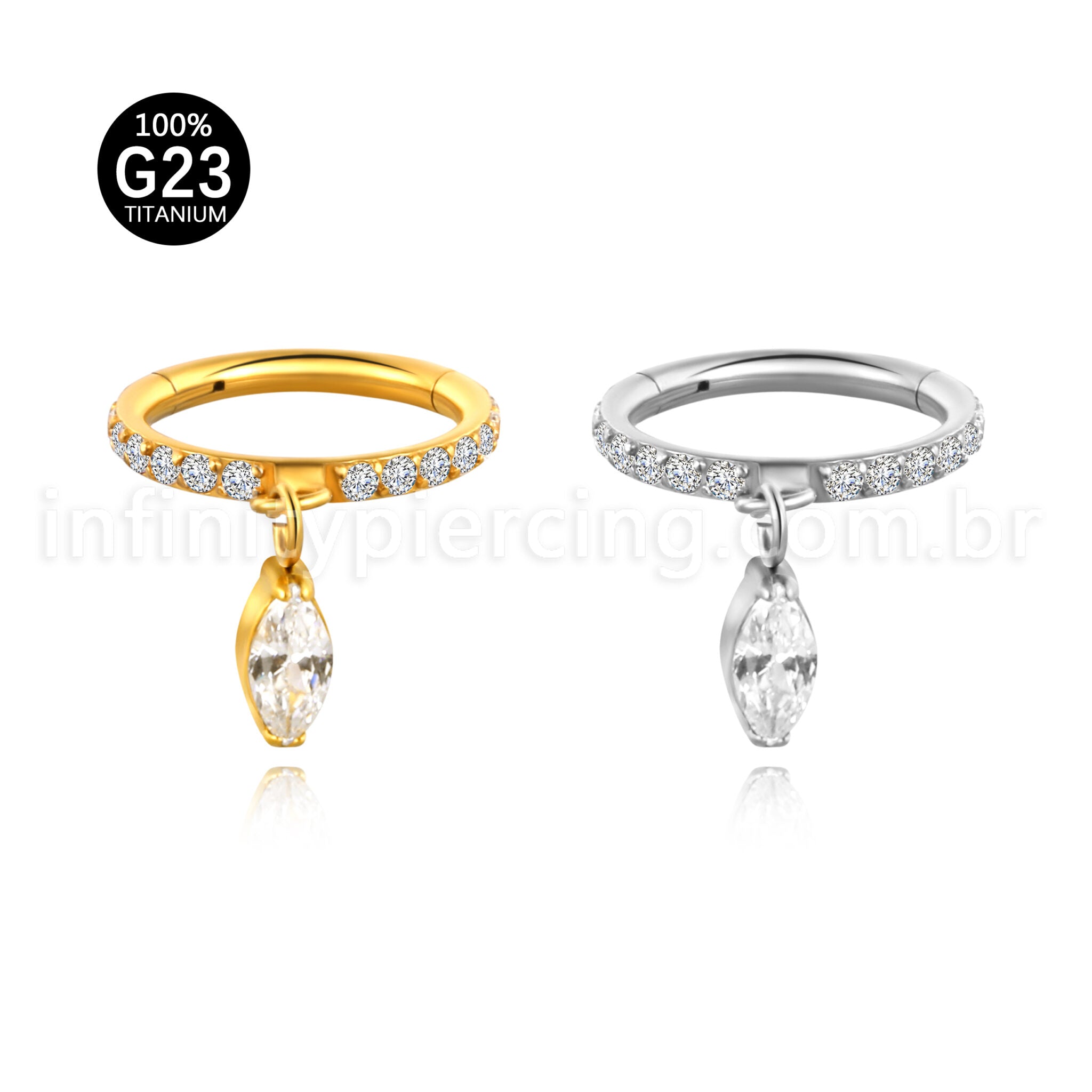 Piercing Argola Titânio Zircônia Cravejada Pingente Oval Com Pontas