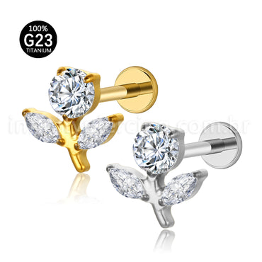 Piercing Labret Titânio Flor Zircônia Cravejada