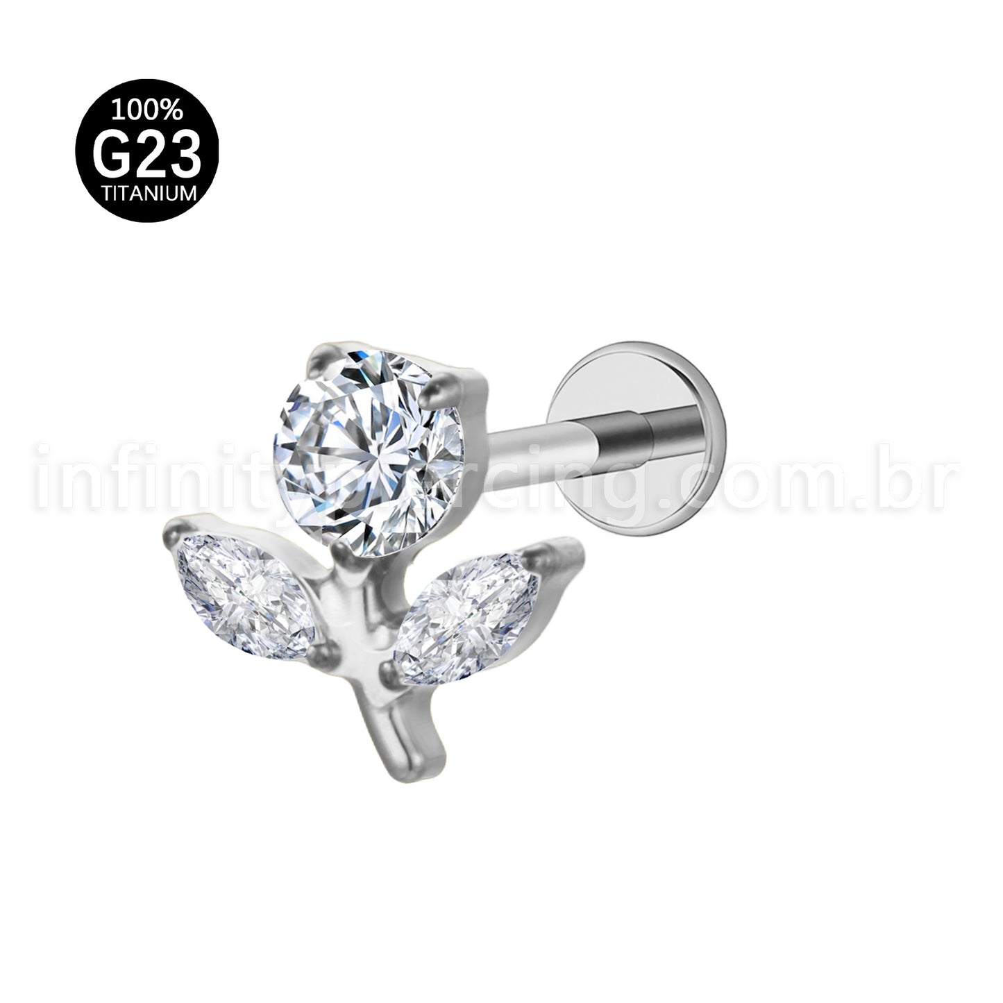 Piercing Labret Titânio Flor Zircônia Cravejada