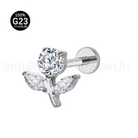 Piercing Labret Titânio Flor Zircônia Cravejada