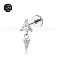 Piercing Labret Triângulo Titânio Pingente Zircônia