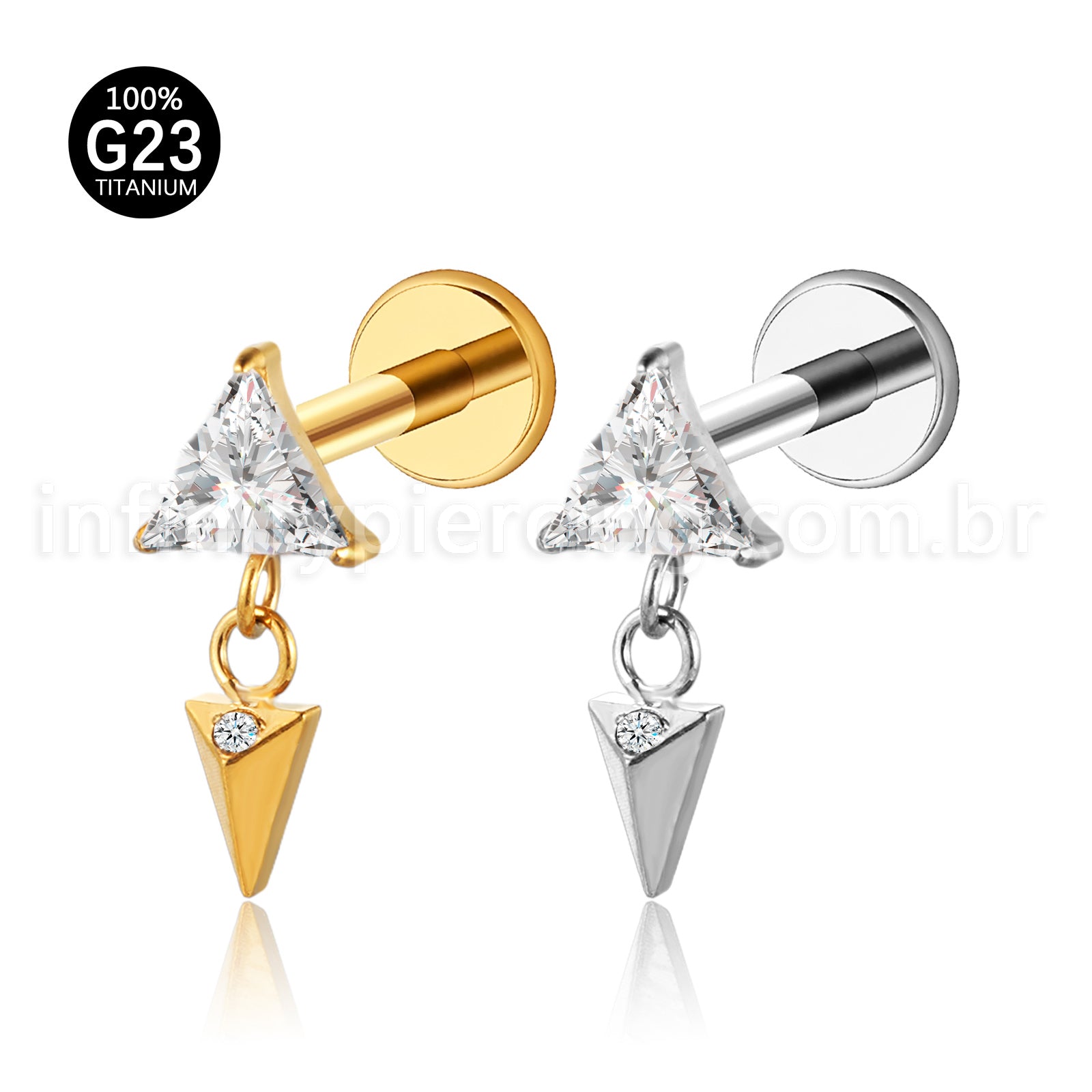 Piercing Labret Triângulo Titânio Pingente Zircônia
