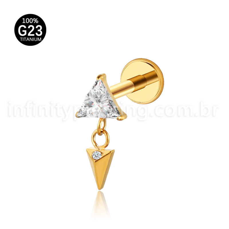 Piercing Labret Triângulo Titânio Pingente Zircônia