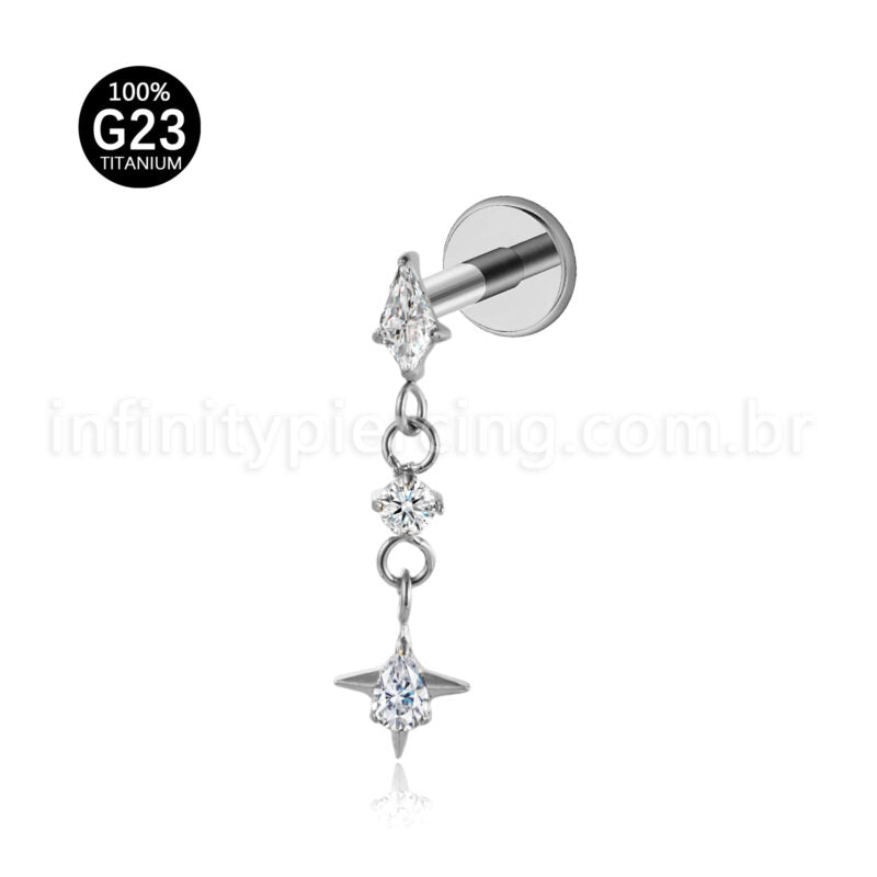 Piercing Labret Oval Titânio Com Pingente Zircônia
