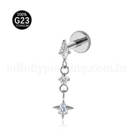 Piercing Labret Oval Titânio Com Pingente Zircônia