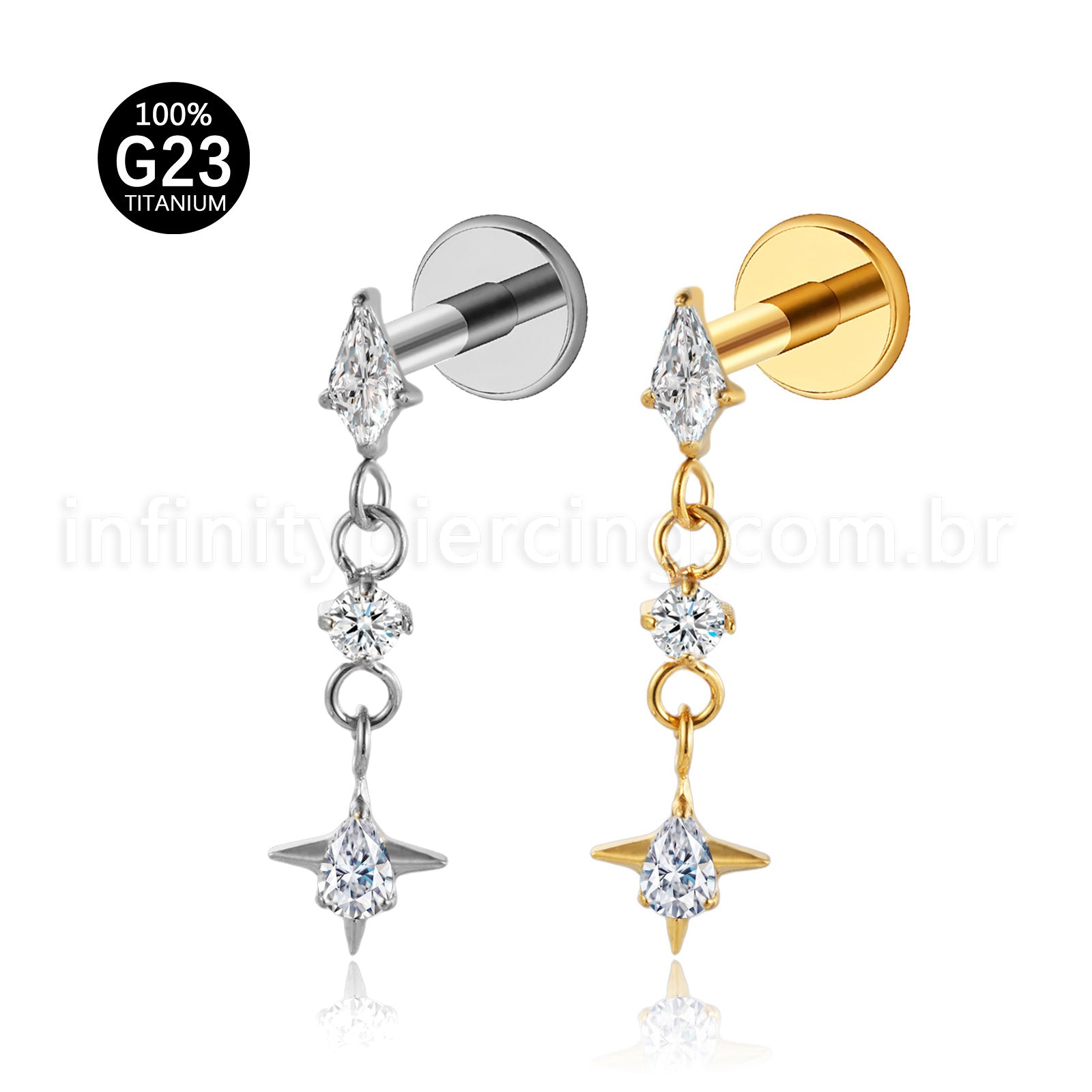 Piercing Labret Oval Titânio Com Pingente Zircônia