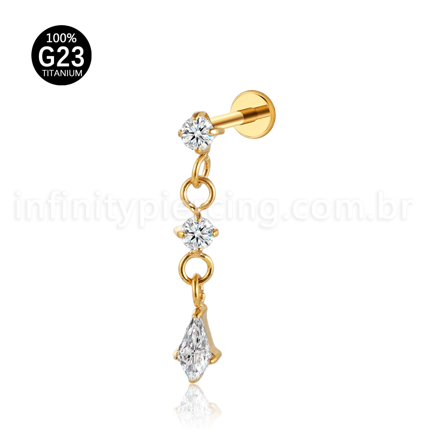 Piercing Labret Redondo Titânio Com Pingente Zircônia