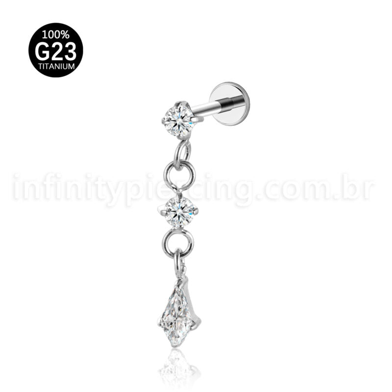Piercing Labret Redondo Titânio Com Pingente Zircônia