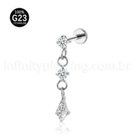 Piercing Labret Redondo Titânio Com Pingente Zircônia