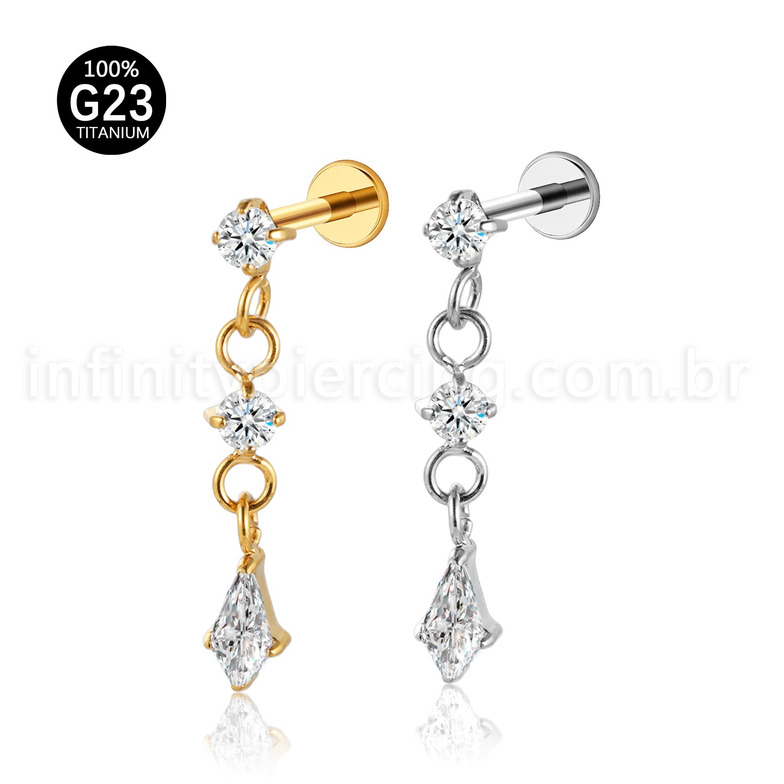 Piercing Labret Redondo Titânio Com Pingente Zircônia