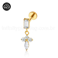Piercing Labret Retangulo Titânio Com Pingente Zircônia