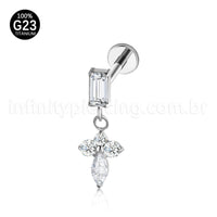 Piercing Labret Retangulo Titânio Com Pingente Zircônia